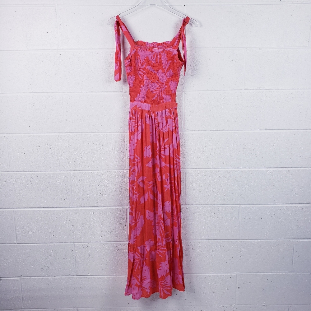 Japna Maxi Dress Tropical Cutout Ruched Top Pink Red Floral Size Large - Picture 2 of 9